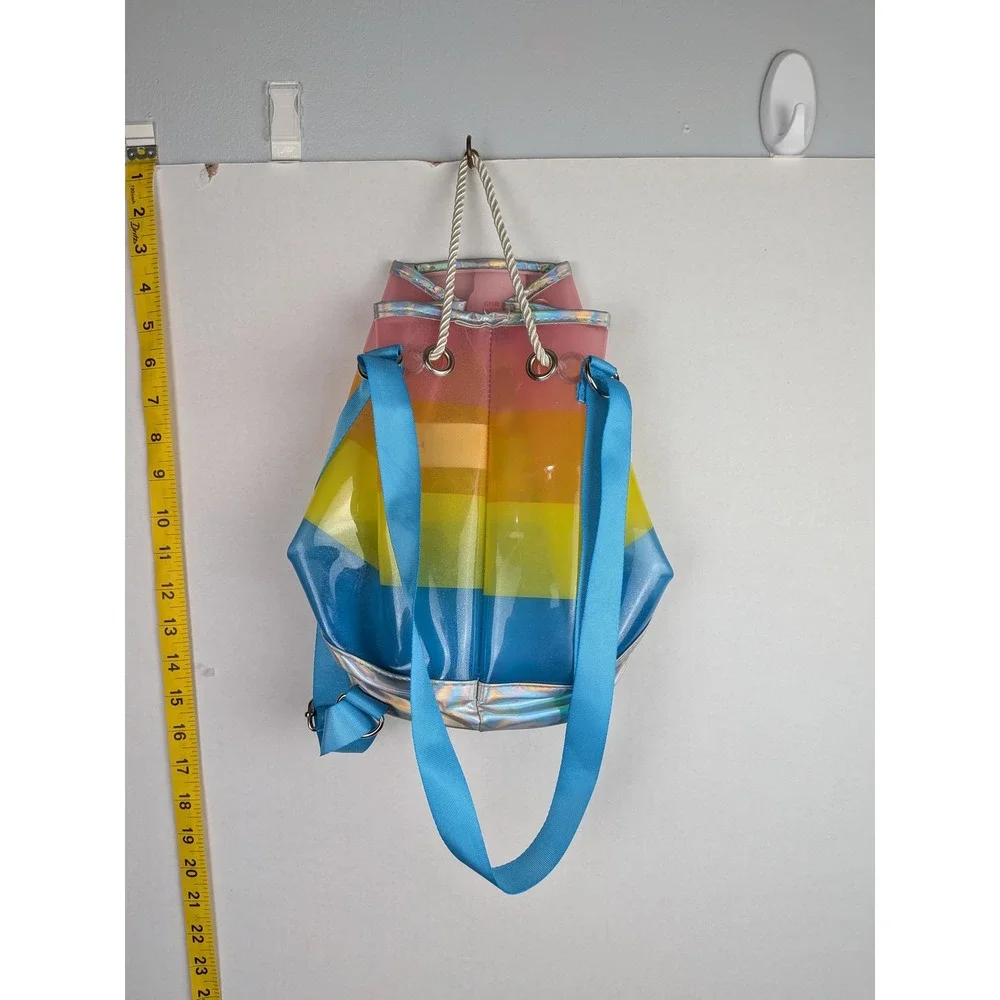 Wonder Nation Kids Rainbow Clear PVC Drawstring Backpack Holographic Sun NWT